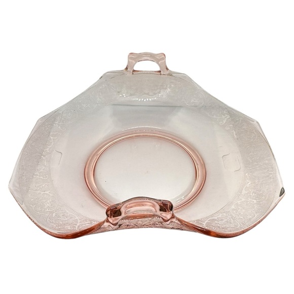 Vintage Pink Depression Glass Folded Edge Etched Platter/Bowl with handles - Picture 1 of 15